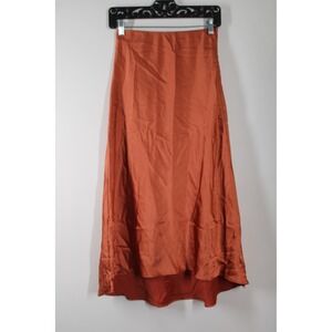 Showpo Size 4 Rust Orange Satin Maxi Skirt High Waisted Hi-Lo Hem